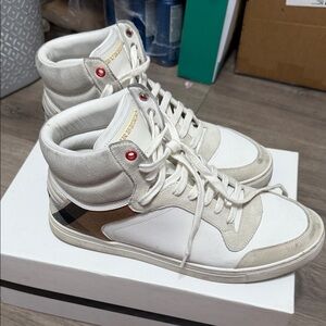 Burberry White and Beige High-Top Sneakers